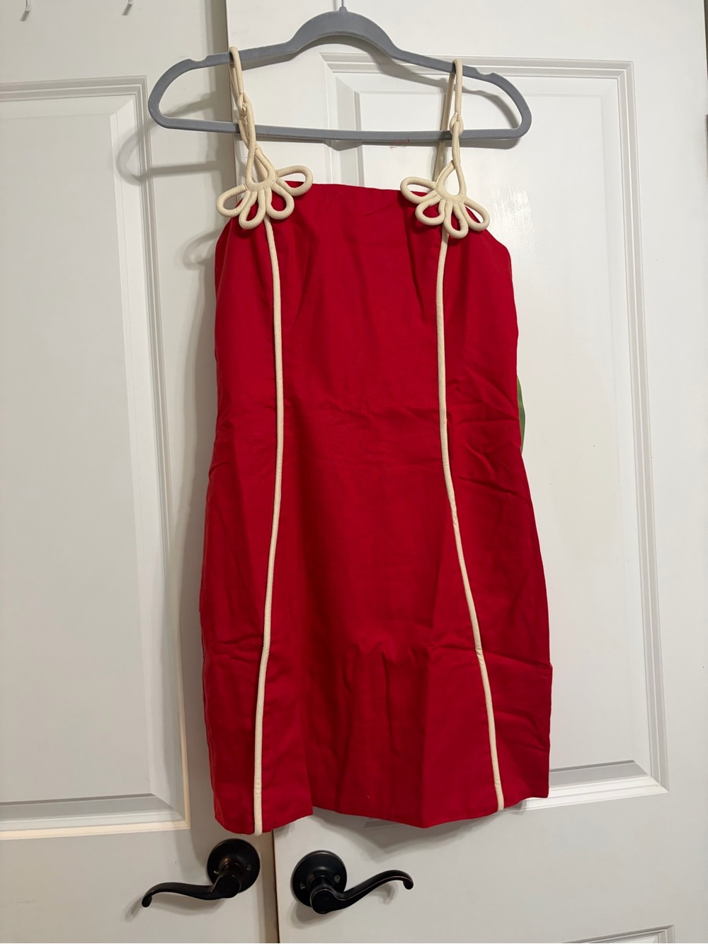 NWT FARM Rio Red Mini Dress with Cream Trim - Picture 3 of 4